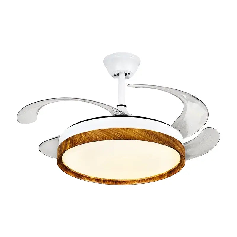 Decorbites™ led solid wood round ceiling fan light with remote control in white and wood-grain finish fan light