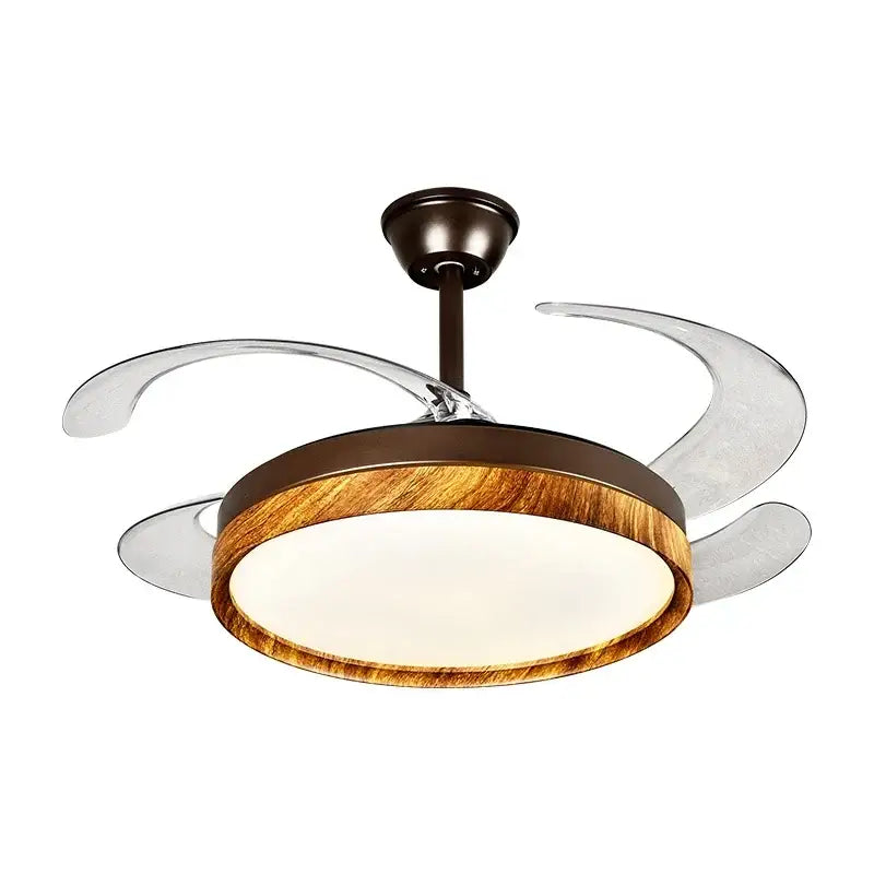 Modern decorbites ceiling fan light with transparent blades and warm wood-grain accent ring with remote control