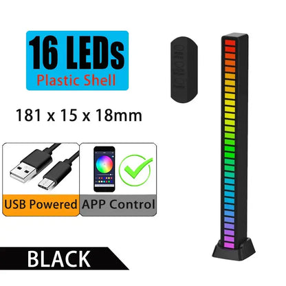 Black plastic vertical decorbites led sound light bar with 16 color-changing lights for car room tv decoration