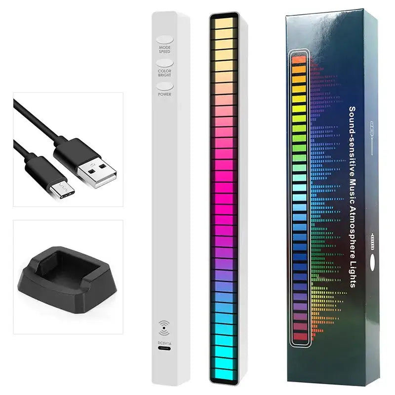 White rectangular DecorBites LED sound control light bar with colorful vertical led bars for music atmosphere