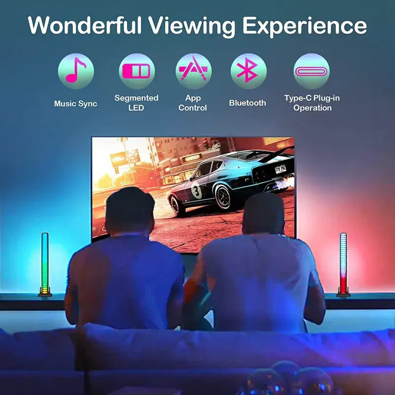 The decorbites led sound control light bar features slim vertical led bars with color gradients for tv ambient lighting