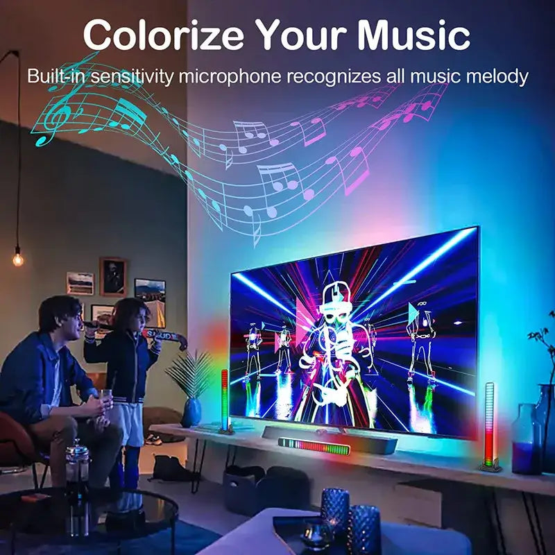 Colorful vertical gradient illumination on decorbites led sound control light bar with bluetooth for music-synced ambiance