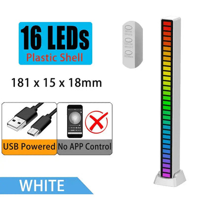 White plastic decorbites led sound light bar with 16 colorful vertical bars for bluetooth music visualization