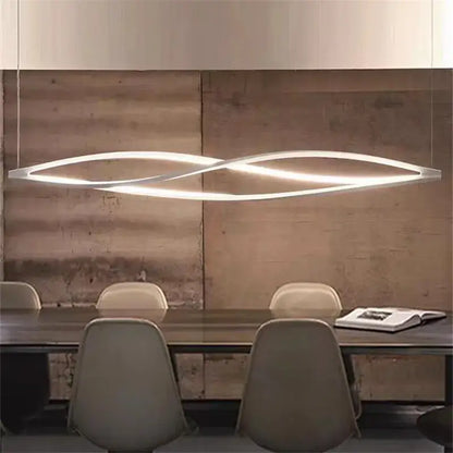 Modern white led spiral aluminum pendant light with sleek intertwined oval design by decorbites for home and office