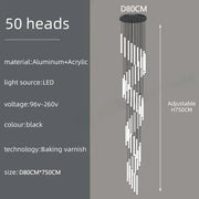 Black modern DecorBites™ led spiral ceiling chandelier with 50 LED heads made of aluminum and acrylic for home lighting