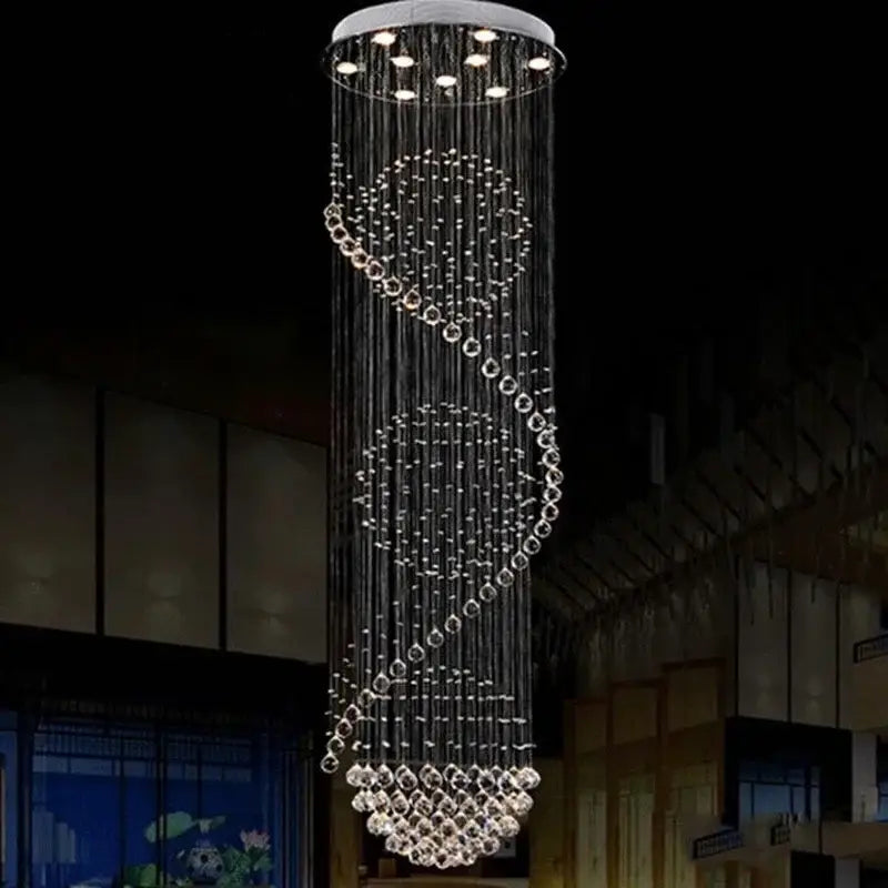 DecorBites led spiral crystal ball chandelier with clear glass beads and circular accents for modern indoor lighting