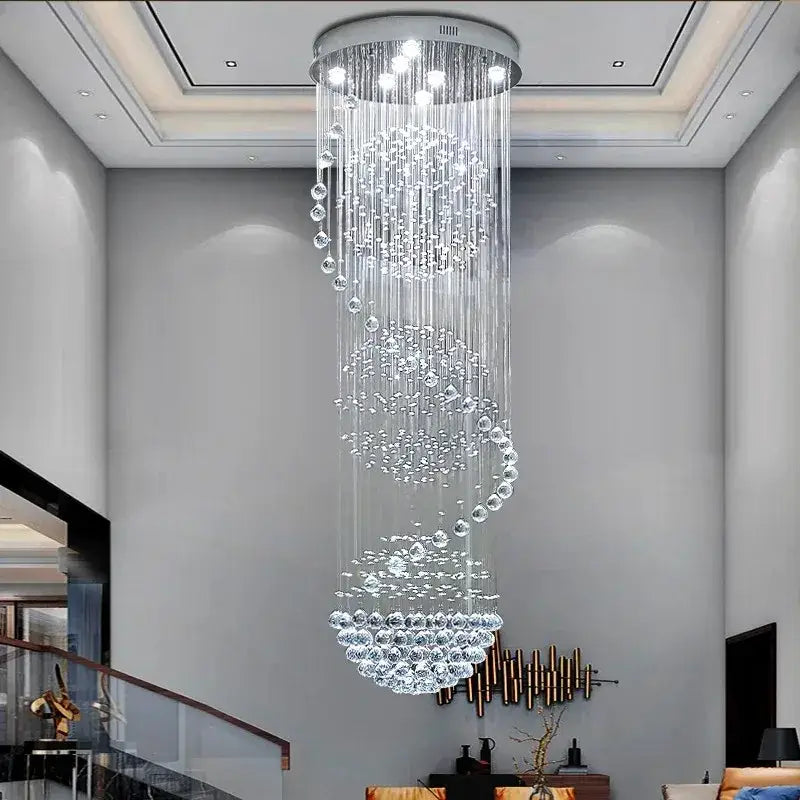 Decorbites led spiral crystal ball chandelier with clear glass spheres and metallic frame for modern indoor lighting