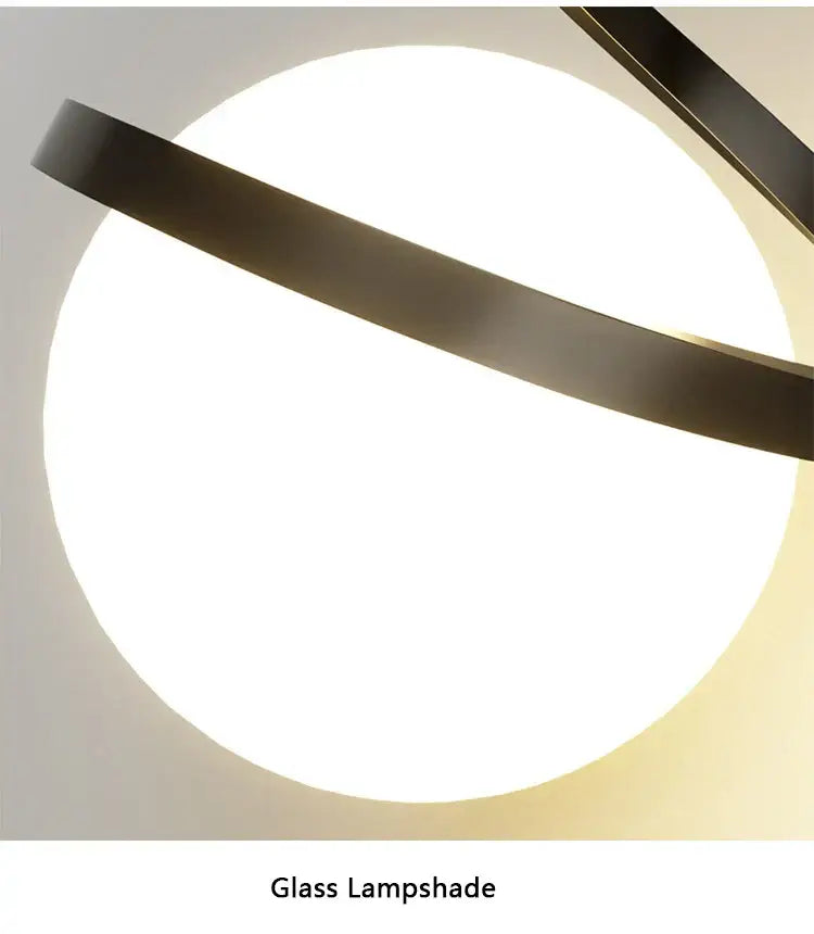 Modern minimalist pendant light with glass lampshade and sleek black metal rings decorbites led spiral for living room lighting
