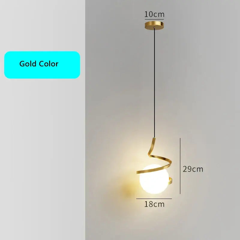 Gold-colored modern decorbites led spiral pendant light with sleek metal frame and frosted glass globe for living room lighting