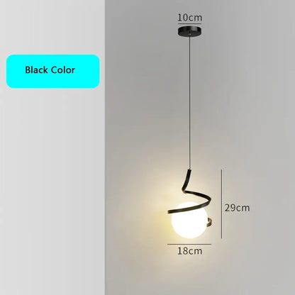 Black decorbites led spiral pendant light with glowing spherical glass globe for living room and bedroom lighting