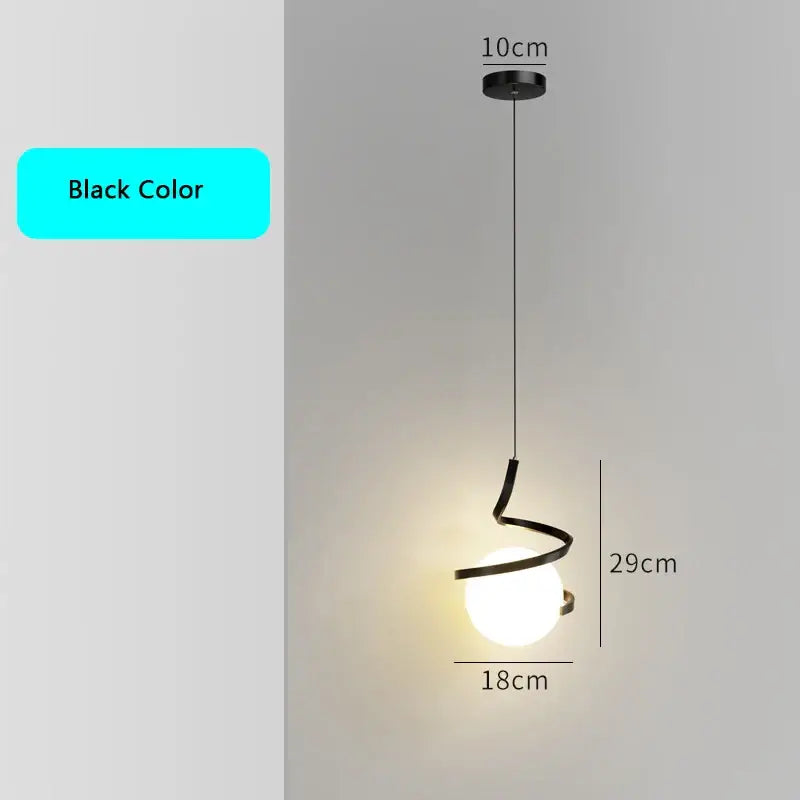 Black decorbites led spiral pendant light with glowing spherical glass globe for living room and bedroom lighting