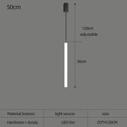 Black cylindrical pendant light with 50cm acrylic diffuser and adjustable 120cm length for led spiral staircase chandelier