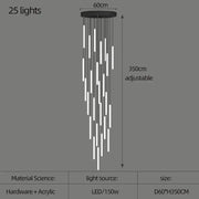 DecorBites™ led spiral staircase chandelier in black and white acrylic with 25 led lights for modern living room lighting