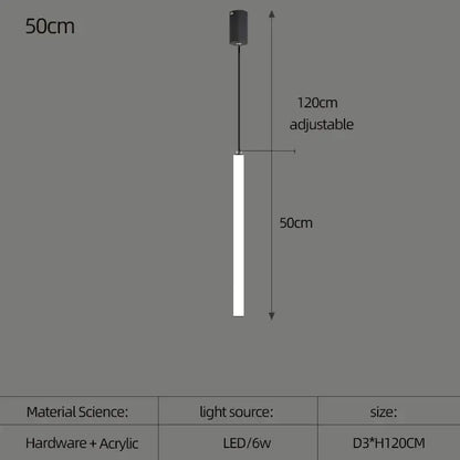 Black cylindrical led pendant light with 50cm acrylic diffuser and adjustable 120cm hanging for spiral staircase lighting