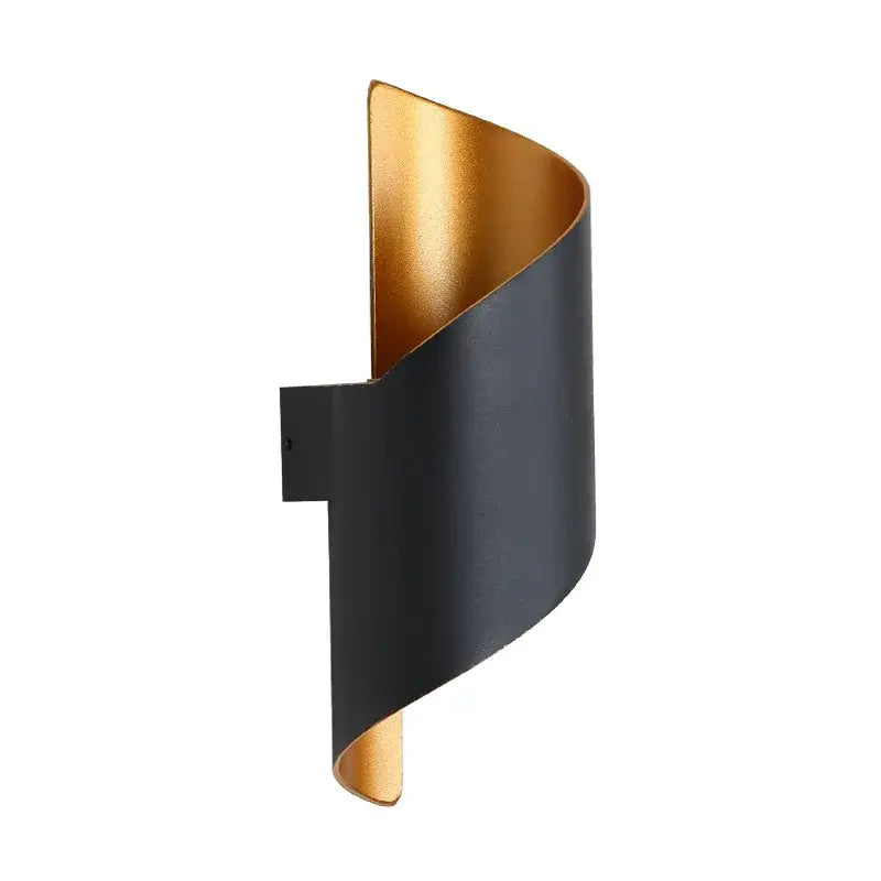 Modern matte black and gold decorbites led spiral wall sconce with curved design for outdoor home and balcony lighting