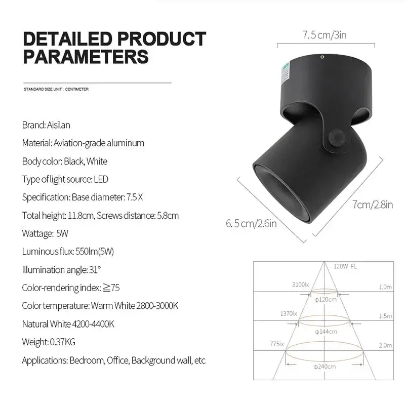 Black aviation-grade aluminum decorbites led spot light cob with sleek adjustable design for foyer and living room ceiling use