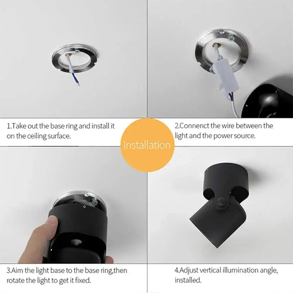 Black cylindrical DecorBites led spot light cob with matte finish and adjustable head for foyer and living room ceiling