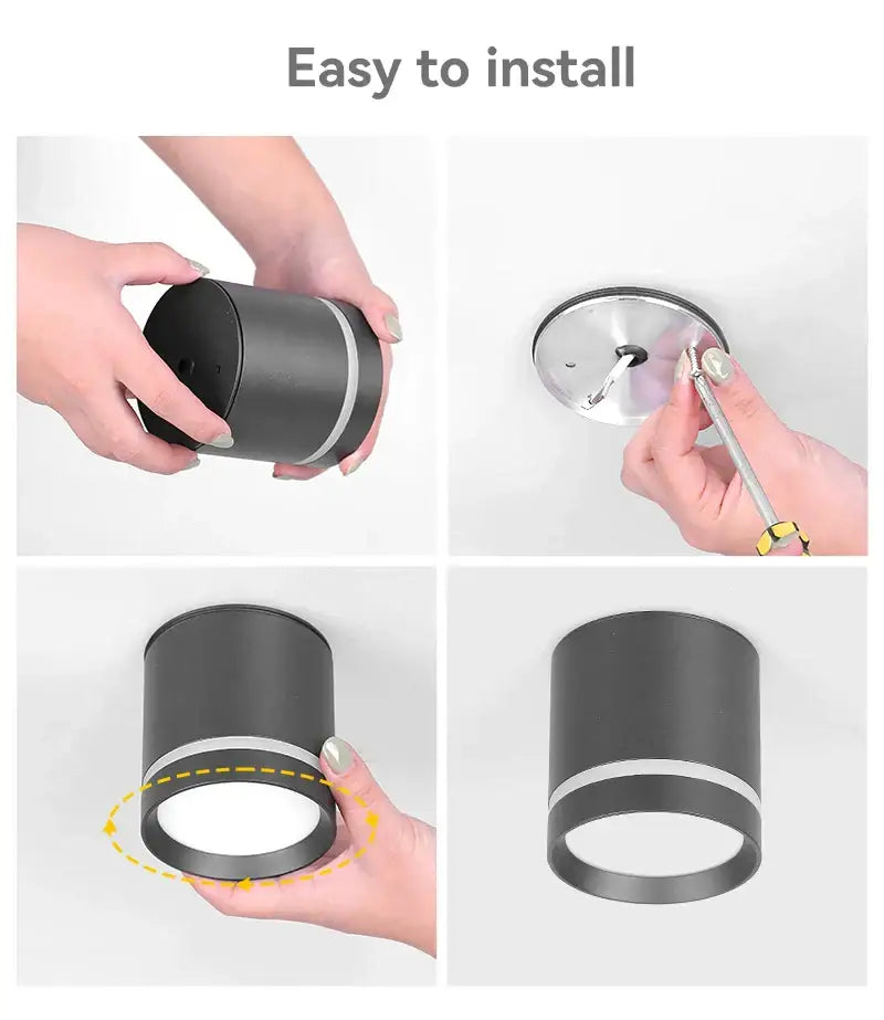Black cylindrical decorbites led spot ceiling downlight with matte finish and silver rings for living room and store lighting