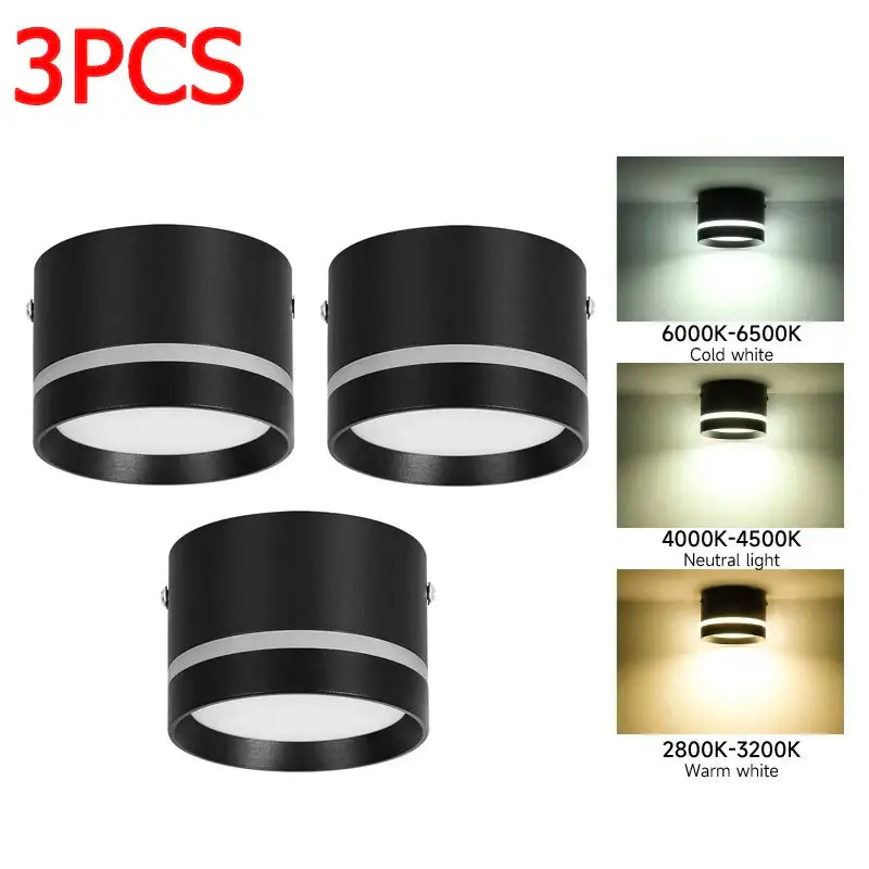 Black cylindrical decorbites led spot ceiling downlight with silver accent band available in three color temperature options