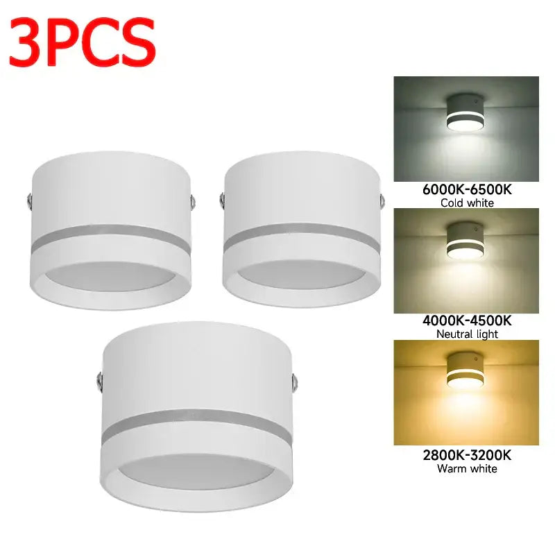 Set of three white cylindrical decorbites led spot ceiling lights with adjustable color temperature for living room and store use
