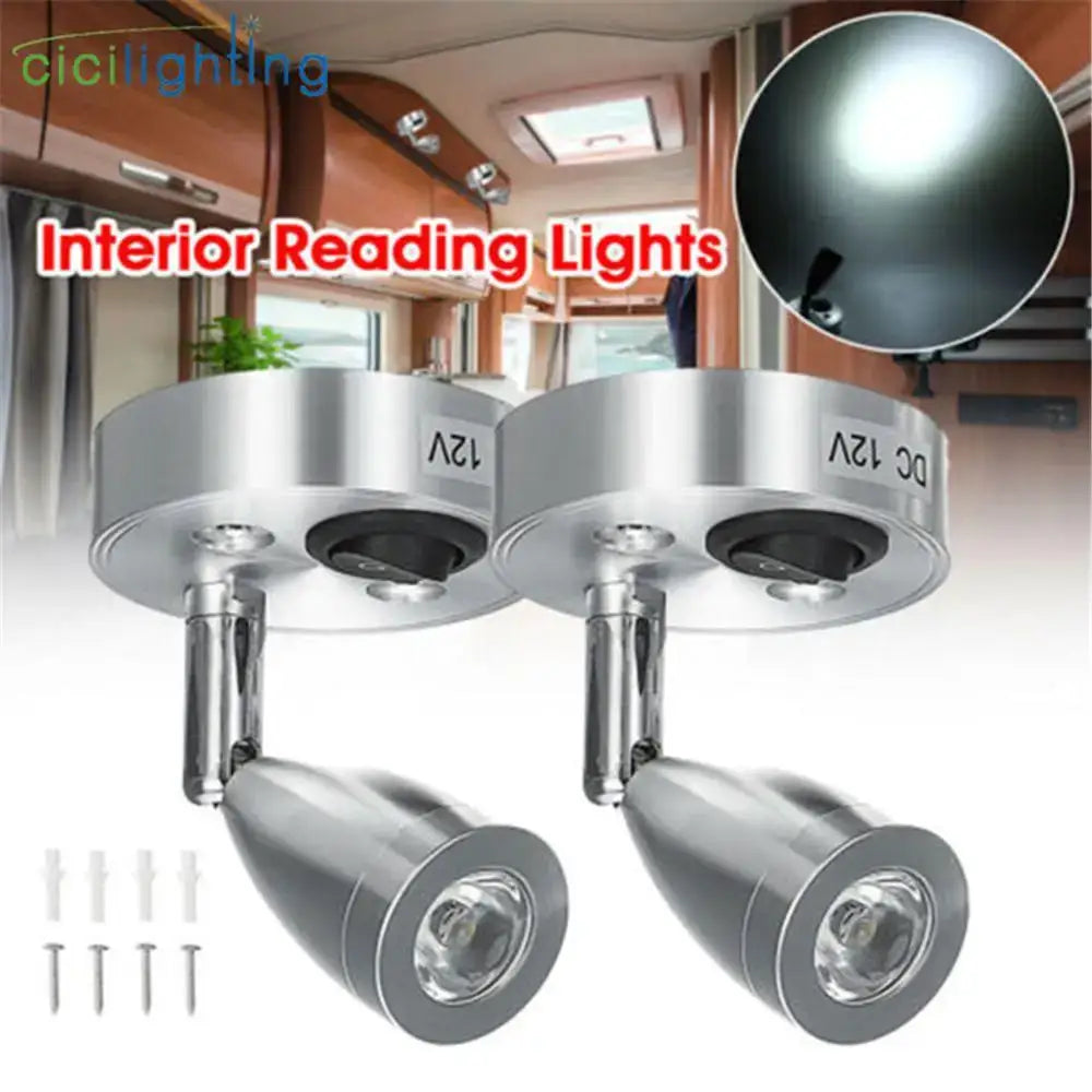 Silver metallic decorbites led spot reading lights with adjustable heads 12v dc for rv caravan camp boat use