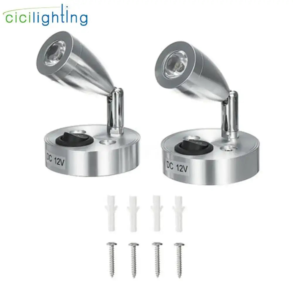 Silver metallic decorbites led spot reading light 2pcs dc12v 3w 6000k cold white for rv caravan camp boat
