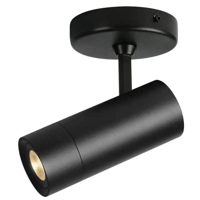 Black matte-finished cylindrical decorbites led spotlight with circular ceiling mount for bedroom and corridor lighting