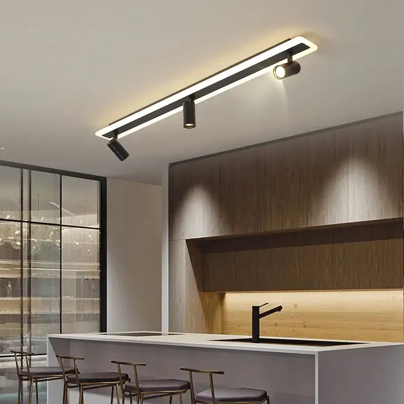 Modern black linear decorbites led spotlight ceiling lamp with adjustable spotlights above kitchen island for lighting