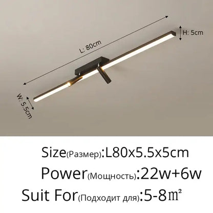 Modern minimalist DecorBites LED spotlight ceiling lamp with black metal frame and two illuminated strips, 80cm pendant light