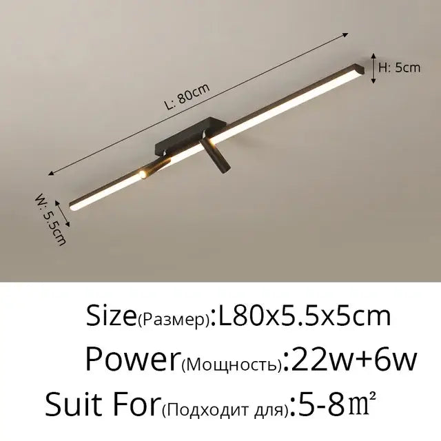 Modern minimalist DecorBites LED spotlight ceiling lamp with black metal frame and two illuminated strips, 80cm pendant light