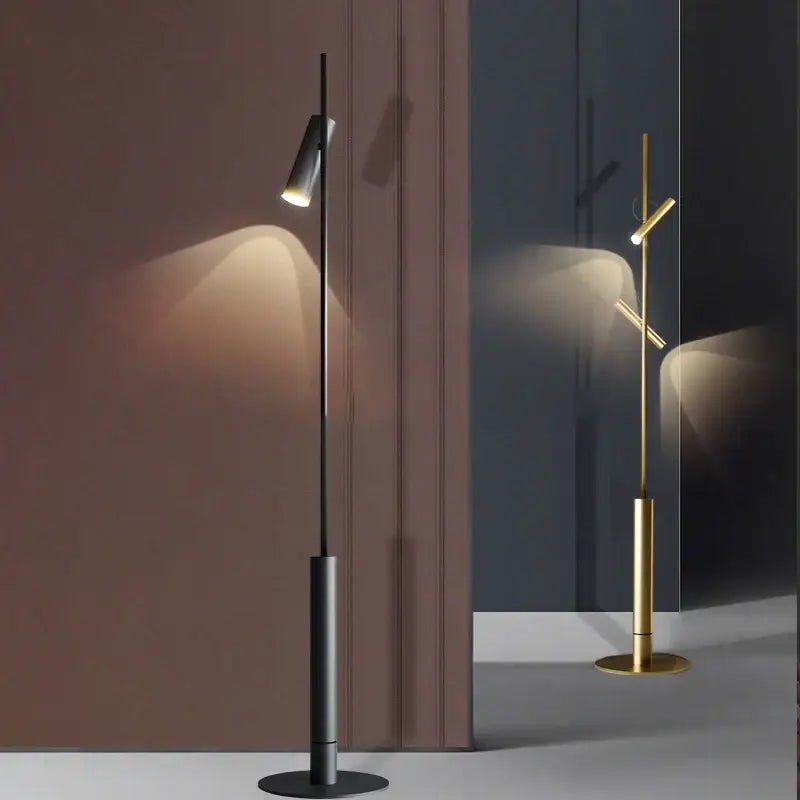 Modern black and gold floor lamp with sleek minimalist design featuring decorbites led spotlight projection for living room decor