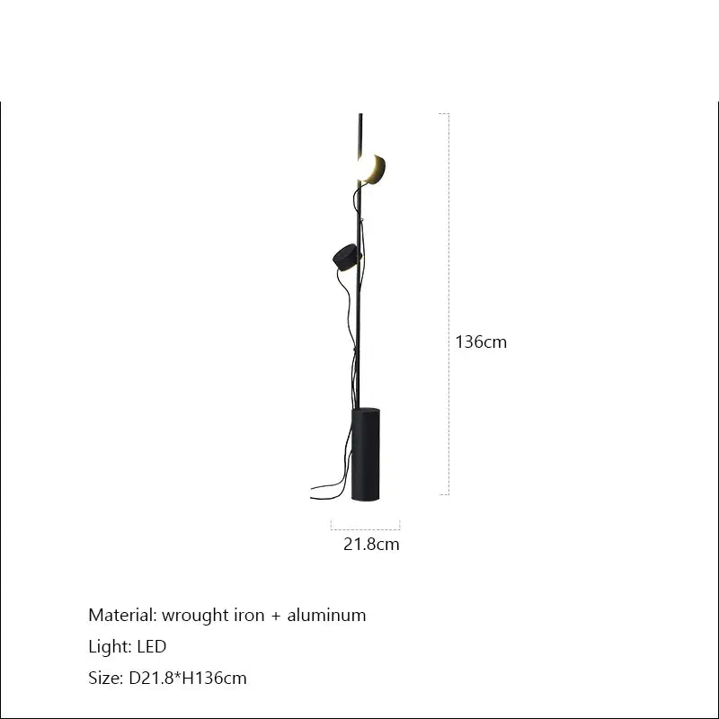 Black wrought iron and aluminum floor lamp with two adjustable led spotlight projection heads by DecorBites LED Spotlight