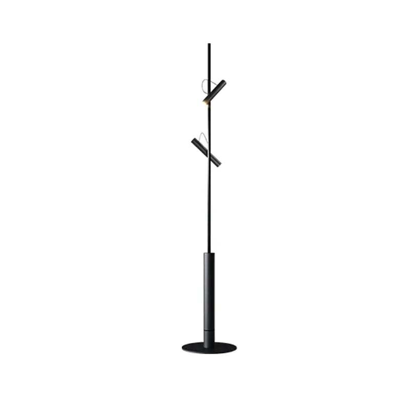 Black minimalist floor lamp with two adjustable led spotlight projection heads by DecorBites for modern decor