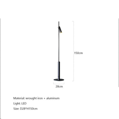 Black wrought iron and aluminum floor lamp featuring DecorBites led spotlight projection for minimalist decor