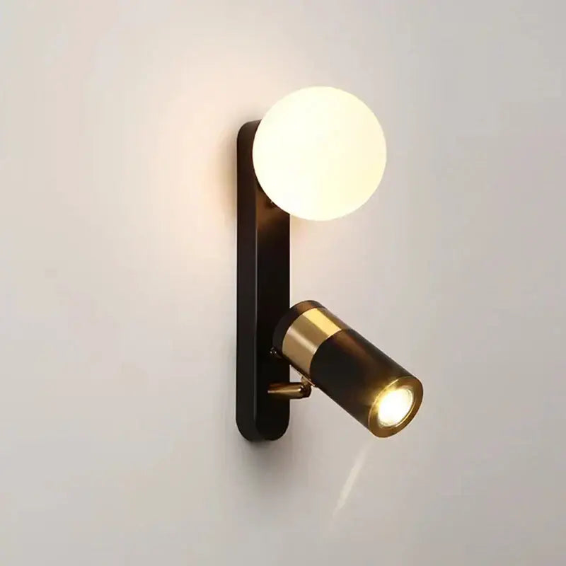 Modern wall lamp decorbites led spotlight with matte black base frosted bulb and gold accent for bedroom study use