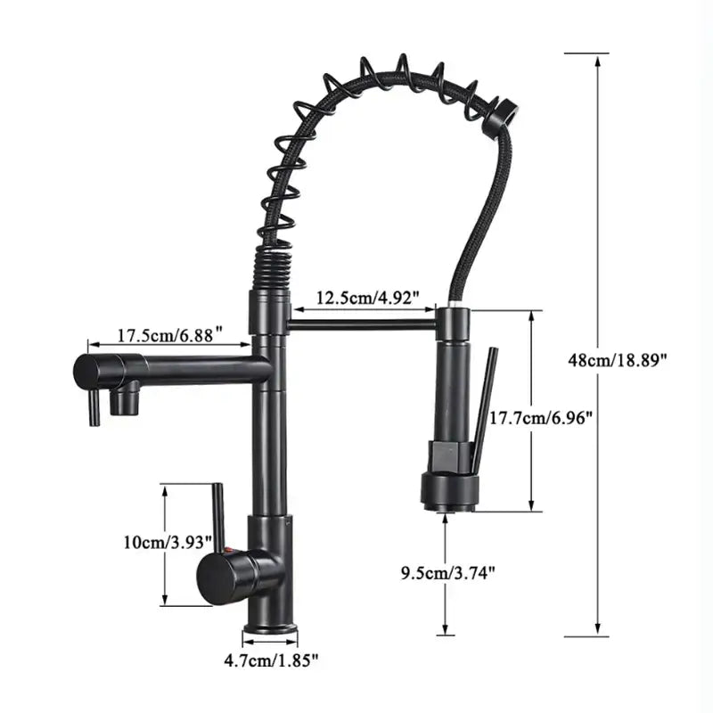 Black matte decorbites led spring kitchen faucet with flexible coiled gooseneck spout and pull-down spray head