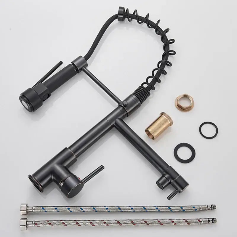 Black matte decorbites led spring kitchen faucet with flexible gooseneck spout pull down spray head and brass fittings