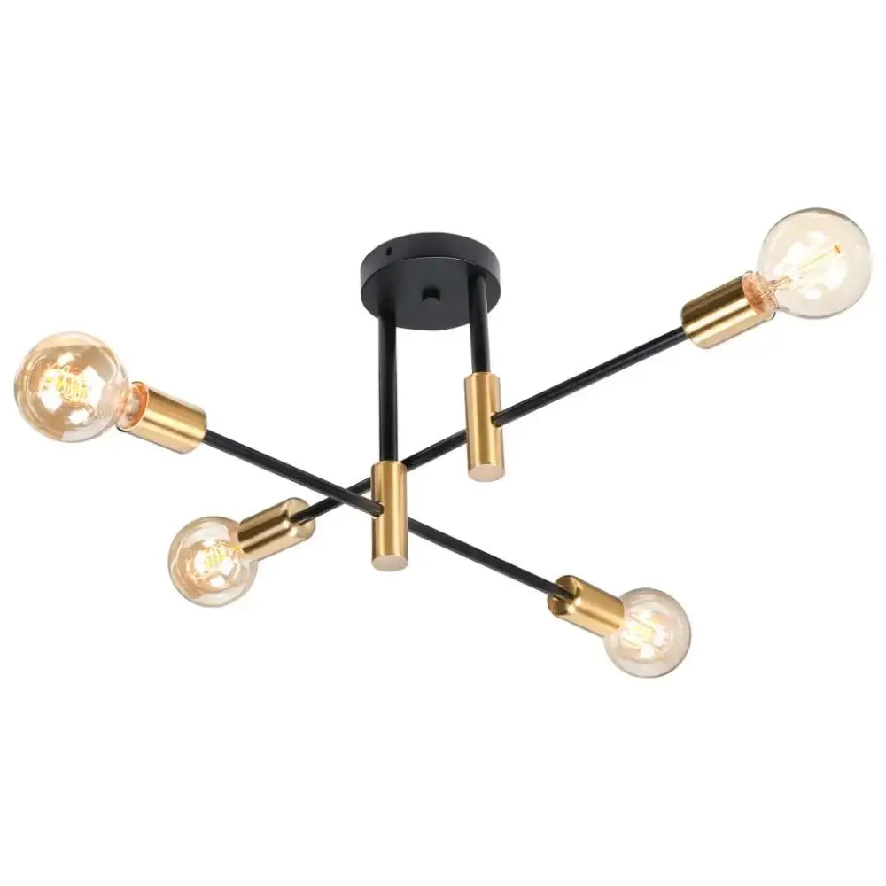 Black and brass DecorBites LED Sputnik chandelier ceiling light fixture with six exposed filament bulbs for living room