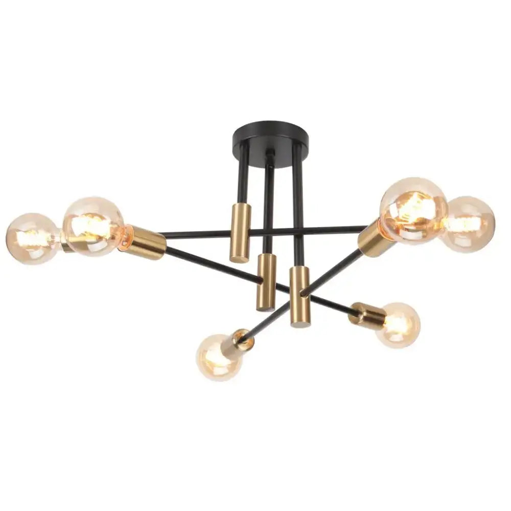 Black and brass decorbites led sputnik ceiling light with six exposed filament bulbs for bedroom and living room