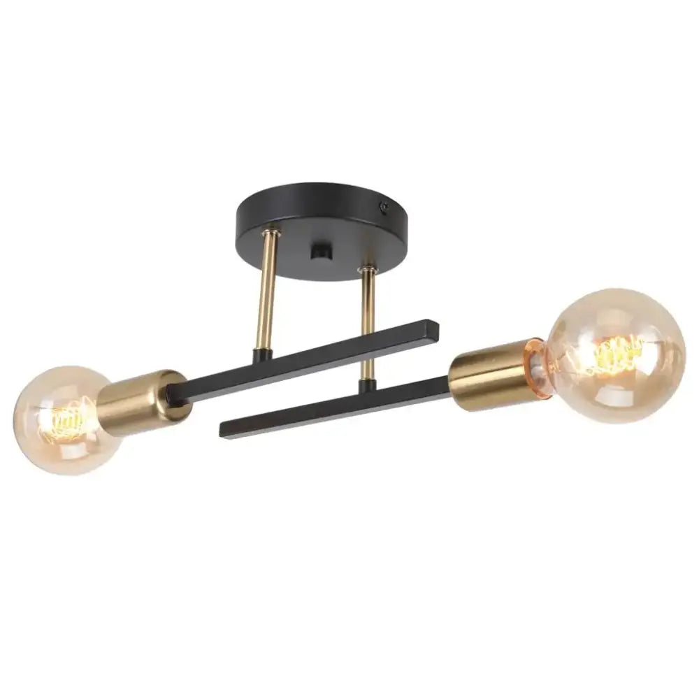 Black and brass two-light decorbites led sputnik chandelier ceiling light fixture with exposed filament bulbs for bedroom