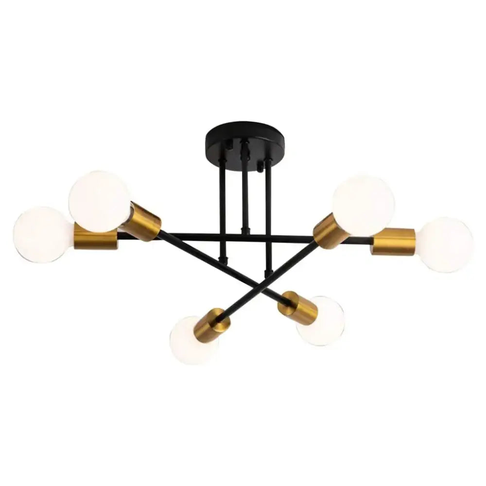 Black and brass decorbites led sputnik chandelier with six frosted glass bulbs for bedroom ceiling light fixtures