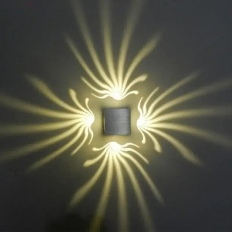 Decorbites led square aluminum wall lamp 3w emitting warm golden glow with sunburst pattern for home and ktv lighting