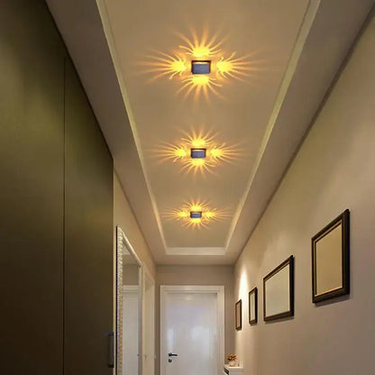Three decorbites led square aluminum wall lamps with warm yellow glow and starburst patterns for home and ktv lighting