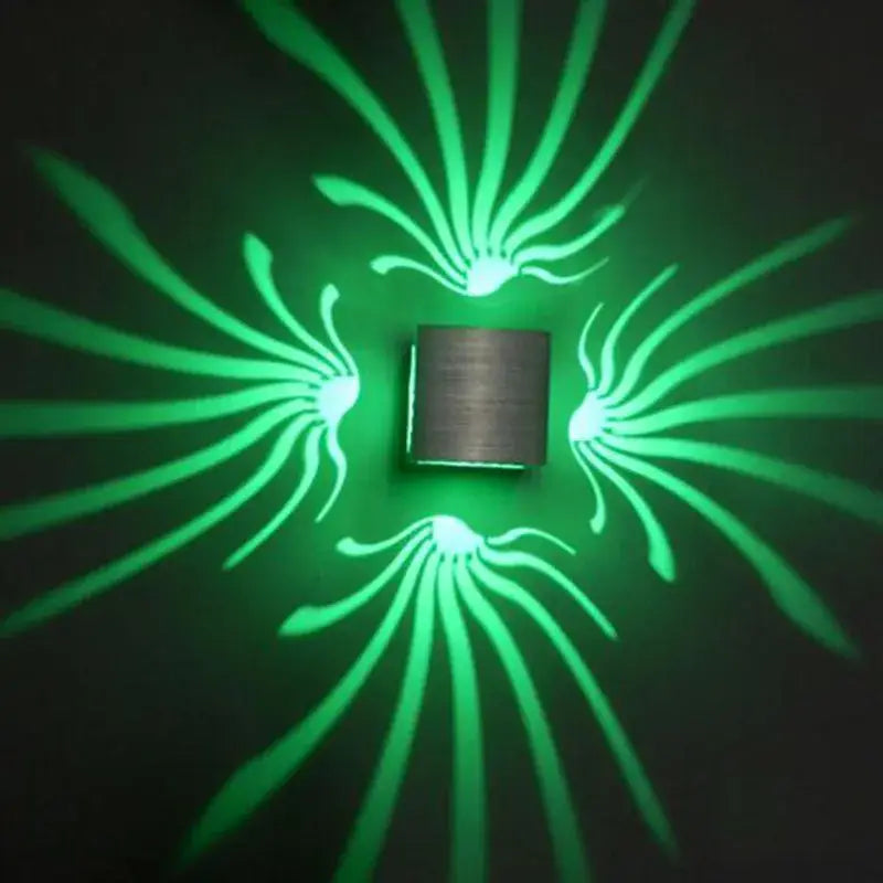 Decorbites led square aluminum wall lamp 3w emitting vibrant green radial patterns for home and ktv interior lighting