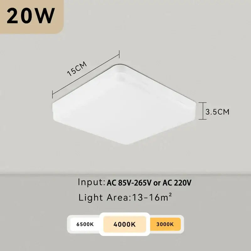 Sleek white decorbites led square 20w ceiling light with adjustable 6500k 4000k 3000k color temperature for home decor