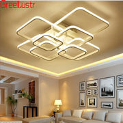 Modern rectangular decorbites led square chandelier ceiling light with sleek white frame and glowing inner illumination