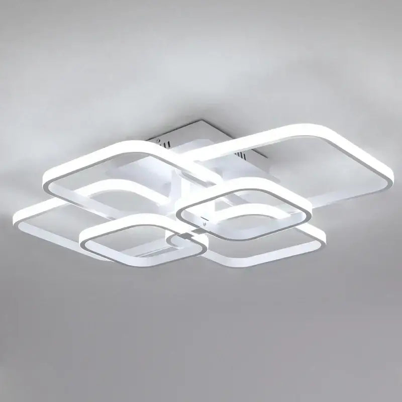 Modern white DecorBites LED square chandelier ceiling light with overlapping rectangular frames for living room bedroom