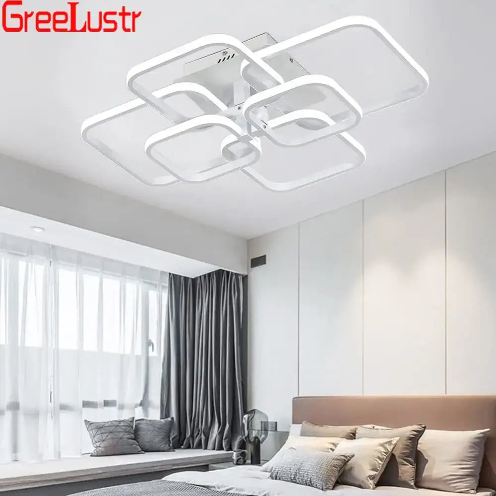 Modern white rectangular decorbites led square chandelier ceiling light with sleek layered design for living room bedroom