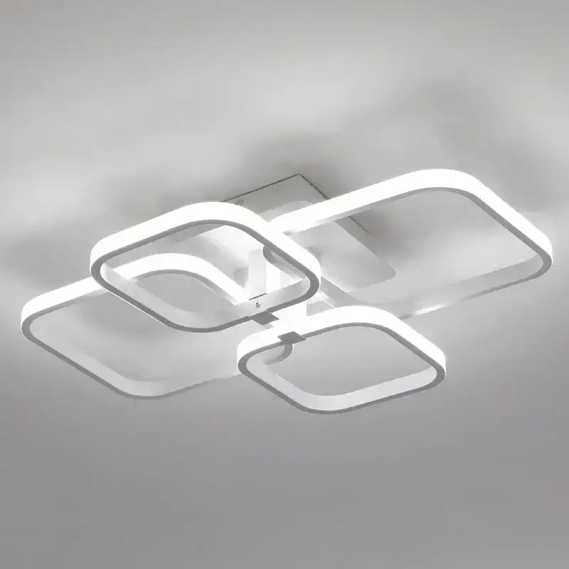 Modern white decorbites led square chandelier with sleek interconnected rectangular frames for living room ceiling lighting