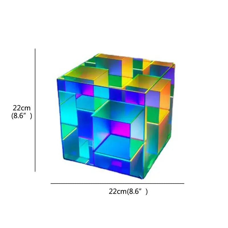 A vibrant translucent decorbites led square color cube table lamp with interlocking rainbow panels for home decor